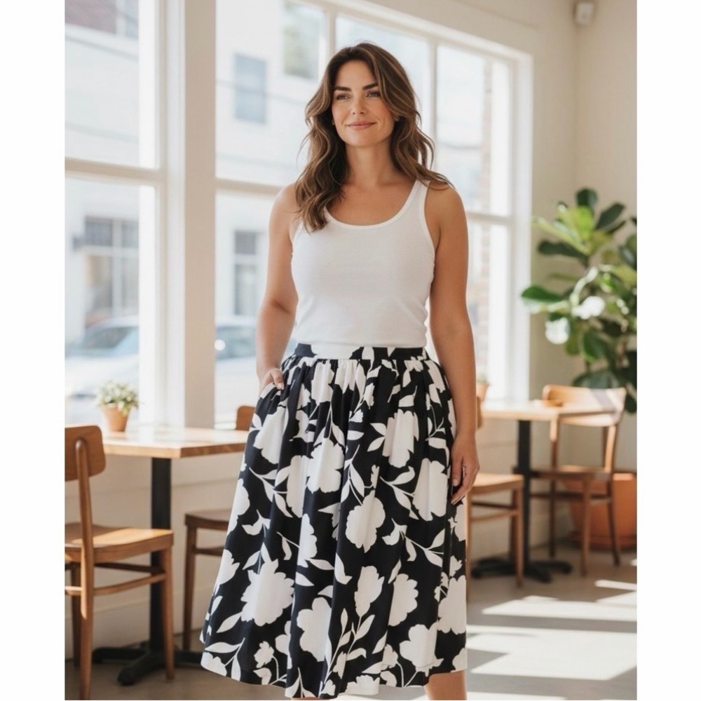 kate spade x Target Black and White Floral Midi Skirt NWOT